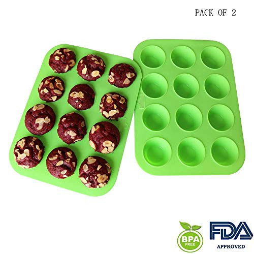 FirstHomax Mini Muffin Pan Silicone Mini Cupcake Silicone Molds Silicone Cupcake Baking Cups Silicone Cupcake Pan, 12 Round Mini Muffin Pan Set of 2 Packs