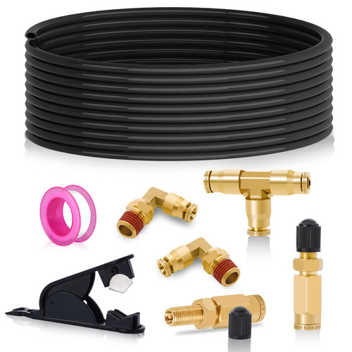 Taiidaues Air Line Service Kit for Air Bags Suspension Kit with Fittings, 1/4 NPT Push To Connect Fittings, 30 FT 1/4"OD PU Hose Tubing Air Shock Line Kit Replacement Components
