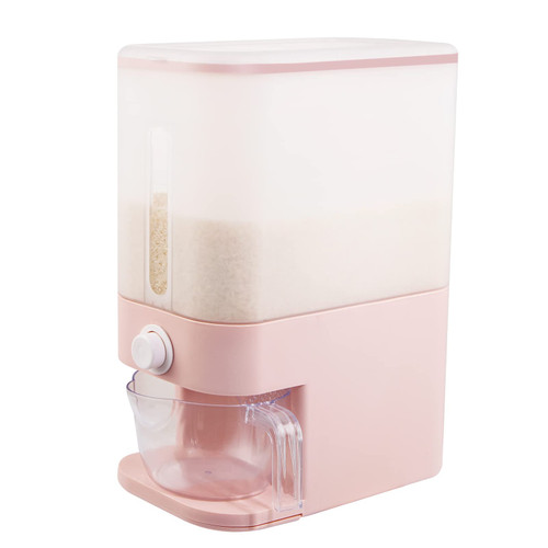 Rubtlamp 25Lbs Pink Rice Dispenser,Clear Rice Container Storage with Lid,Rice Holder Dispenser with Measuring Cup,Sealed Moisture Proof Rice Bucket,Flour Cereal Container,Food Container for Kitchen