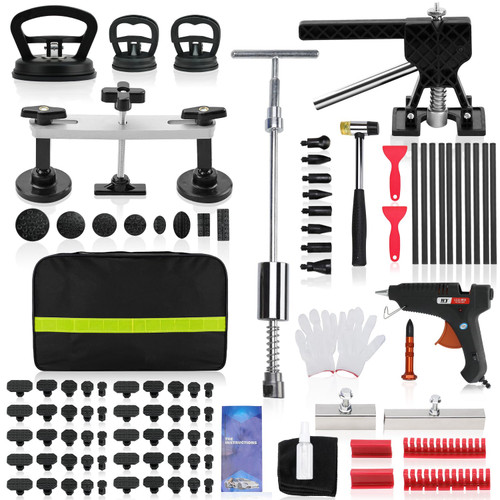 ROADGIVE 100PCS Paintless Dent Repair Kit Professional, DIY Body Repair Dent Removal Tools with Black Dent Lifter, Bridge, T-Bar Puller,Suction Cup&Glue Gun for Auto Body Repair