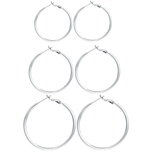 3 Pairs 925 Sterling Silver Hoop Earrings - 14k White Gold Plated Hoop Earrings Big Hoop Earrings Set Silver Hoop Earrings for Women Jewelry Valentine's Day Gift with Elegant Gift Box(40MM 50MM 60MM) 3 Pairs 925 Sterling Silver Hoop Earrings - 14k White Gold Plated Hoop Earrings Big Hoop Earrings Set Silver Hoop Earrings for Women Jewelry Valentine's Day Gift with Elegant Gift Box(40MM 50MM 60MM)