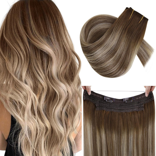 RUNATURE Balayage Wire Hair Extensions Human Hair Walnut Brown Mix Ash Brown Balayage Light Blonde Real Human Hair Extensions with Adjustable Wire Remy Fishing Line Extensions 12 Inch 70g RUNATURE Balayage Wire Hair Extensions Human Hair Walnut Brown Mix Ash Brown Balayage Light Blonde Real Human Hair Extensions with Adjustable Wire Remy Fishing Line Extensions 12 Inch 70g
