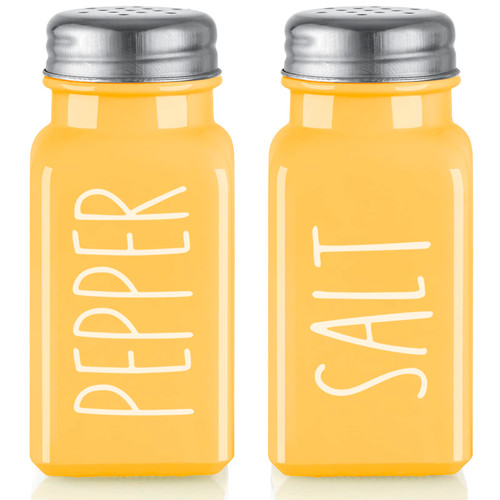 Yellow Salt and Pepper Shakers Set - Yellow Kitchen Decor and Accessories for Home Restaurants Wedding - Farmhouse Glass Salt and Pepper Set for Cooking Table, RV, BBQ, Easy to Clean & Refill