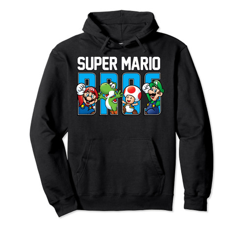Super Mario Bros Characters Letter Fill Graphic Hoodie Pullover Hoodie