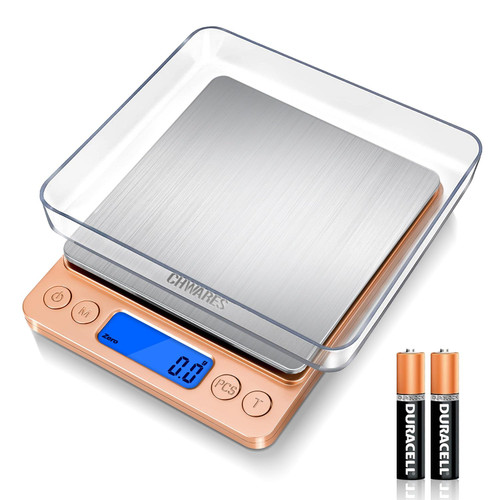Food Scale, CHWARES Kitchen Scale with Trays 3000g/0.1g, Small Scale with Tare Function Digital Scale Grams and Ounces for Weight Loss, Dieting, Baking, Cooking, Meal Prep, Coffee, Pink