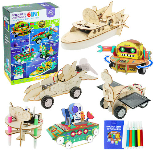 6 Set STEM Kits, 3D Wooden Puzzles, STEM Projects for Kids Ages 8-12, DIY Science Educational Crafts Building Kit, Children's Educational Toys, Ideal Gifts for Boys and Girls Age