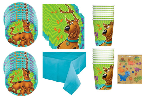 Scooby Doo Birthday Party Supplies Bundle Pack includes Dessert Cake Paper Plates, Cups, Napkins, Table Cover (Bundle for 16)