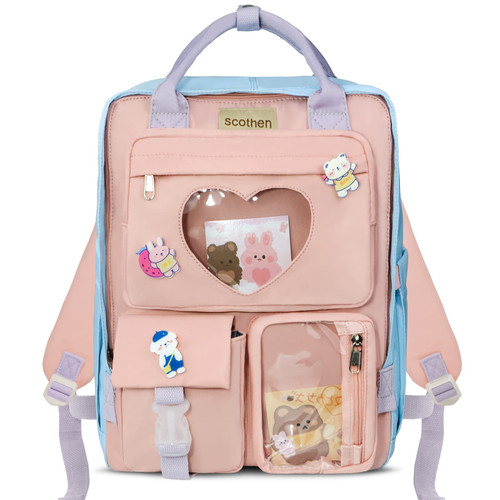 Backpack for Girls,Kawaii Backpack,Pin Display Backpack with Cute Pins,Kids School Bag,Heart Ita Backpack,Cute Aesthetic Bookbag for Teen Girls,Japanese Backpack for Elementary Middle School Girls