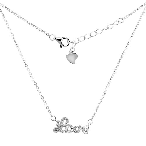 Sterling Silver Micro Pave Cubic Zirconia Script 'Love' Necklace, 5/16 inch Wide Sterling Silver Micro Pave Cubic Zirconia Script 'Love' Necklace, 5/16 inch Wide