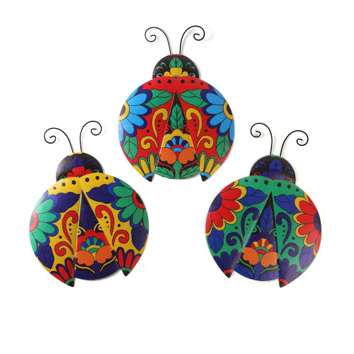 Scwhousi Metal Ladybugs Outdoor Wall Decor,Mexican Pottery Outdoor Decor,Talavera Garden Decoration Hanging for Fence,Yard, Patio,Living Room,Bedroom,Muticolored