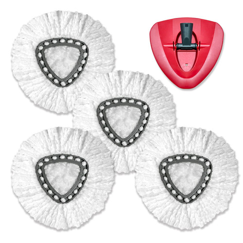 Spin Mop Replacement Head - 4 Pack EasyWring Mop Refills Compatible with Triangle Spin Mop - Microfiber Mop Easy Cleaning Floor Head Mop for Floor Cleaning Includes 1 Rotating Mop Base