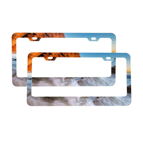 Sea View License Plate Frames 2 Pack Front Rear Aluminum Car Tag Holder Cover Universal Car Plate Frame Covers for Women and Man