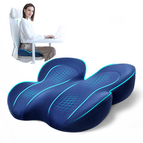 Seat Cushion for Office Chair, Non-Slip Chair Seat Cushions for Tailbone Pain, Lower Back Sciatica Pain Relief, Memory Foam Coccyx Cushion Butt Pillow for Office Chair, Car, Wheelchair (Dark Blue) Seat Cushion for Office Chair, Non-Slip Chair Seat Cushions for Tailbone Pain, Lower Back Sciatica Pain Relief, Memory Foam Coccyx Cushion Butt Pillow for Office Chair, Car, Wheelchair (Dark Blue)