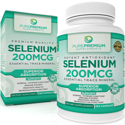 PurePremium Organic Selenium Supplement -L Selenomethionine 200 mcg - Selenium 200mcg - Daily Support for Normal Thyroid, Immune System and Normal Prostate Function - Vitamin Amino Acid - 100 Capsules