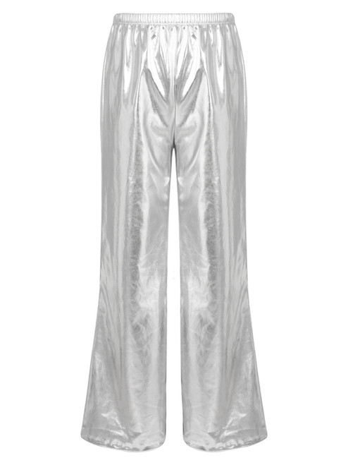 iiniim Kids Boys Girls Shiny 70s 80s Hippie Disco Flare Pants Halloween Cosplay Dance Party Costume Silver 6 Years