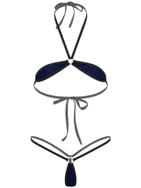 YiZYiF Women's Teardrop Micro Bikini Set Swimsuit 2 Pieces Bandeau Bra Top and Thongs Sets Halter Navy Blue One Size