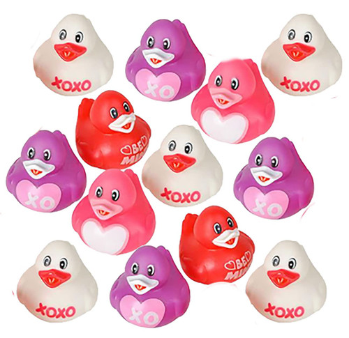Curious Minds Busy Bags 12 Valentines Day Rubber Ducky Toy - Fun Party Favor Toy - Heart Love Duckies Valentine Themed - Unique Valentines Day Exchange Cards for Kids (1 Dozen)