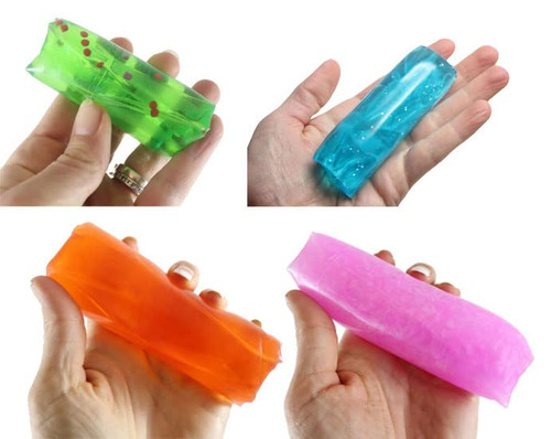 4 Different Water Trick Snakes - Filled with Glitter, Confetti, Glow in The Dark, and Pearl - Stress Toy - Slippery Tricky Wiggly Wiggler Tube - Squishy Wiggler Sensory Fidget Ball (Random Colors)