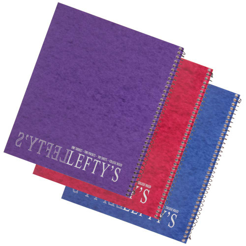 Left-Handed College Ruled Notebook Printed with "Lefty" on the Cover, Set of 3, Assorted Colors