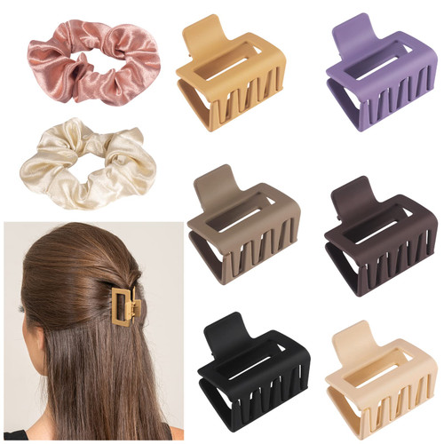 Medium Hair Claw Clips, 6Pcs 2 Inch Rectangle Matte Claw Hair Clips for Women Girls, Small Hair Claw Clips for Thin Medium Thick Hair, Hair Jaw Clips Nonslip Clips