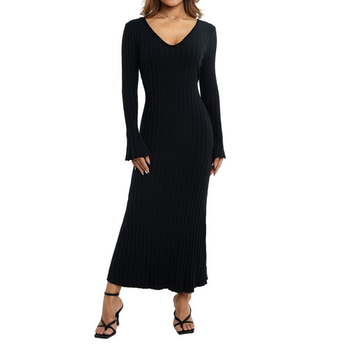 Fabumily Sexy Knit Bodycon Dress for Women Sleeveless Spaghetti Strap Cut Out Maxi Dress Backless Y2K Summer Beach Dresses (Ac- Solid Ribbed Black, Medium)