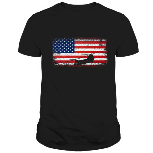 Christmas Ttee USA Flag Patriotic CH-47 Chinook Helicopter Army Daddy Gift Father's Day T-Shirt