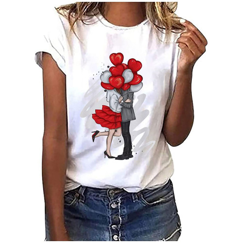 Wirziis Summer Women White Tops - Casual Cute Pattern Short Sleeve T-shirt Loose Fit Crewneck Comfy Elastic Tee