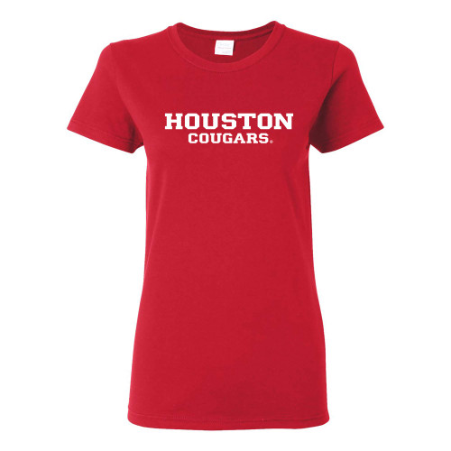 LS01 - Houston Cougars Basic Block Womens T-Shirt - Small - Red