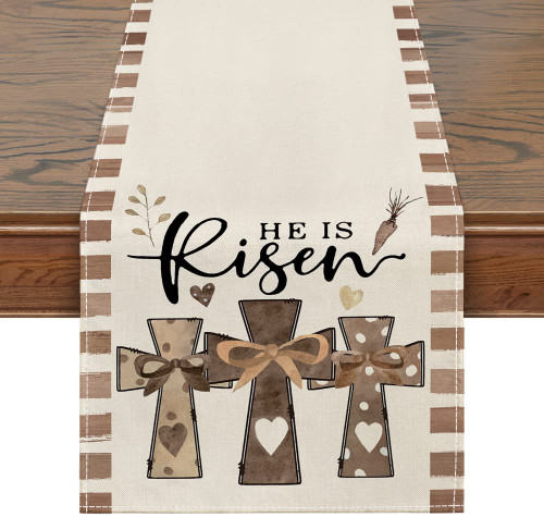 Siilues Easter Table Runner, Easter Decorations He is Risen Easter Runner for Table Seasonal Spring Holiday Decor for Indoor Outdoor Dining Table Decorations (13'' x 72'')