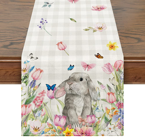 Siilues Easter Table Runner, Easter Eggs Decorations Bunny Easter Runner for Table Seasonal Spring Holiday Decor for Indoor Outdoor Dining Table Decorations (13'' x 72'')