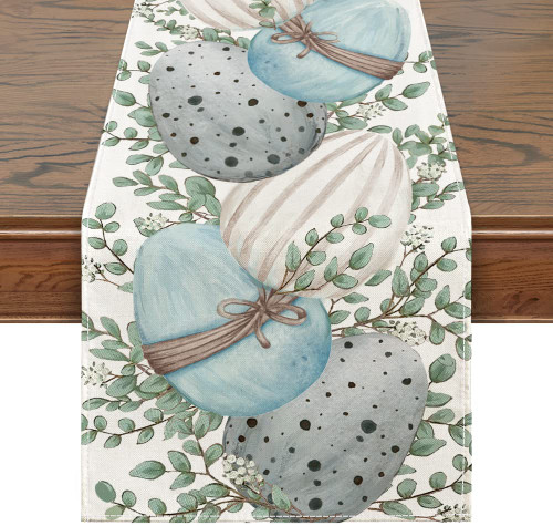 Siilues Easter Table Runner, Easter Eggs Decorations Happy Easter Runner for Table Seasonal Spring Holiday Decor for Indoor Outdoor Dining Table Decorations (13'' x 36'')