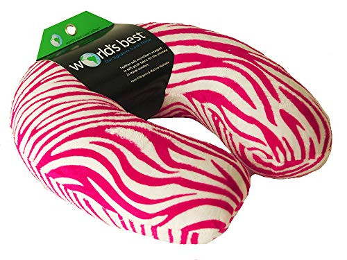 World's Best Zebra Feather Soft Microfiber Neck Pillow, Pink/White