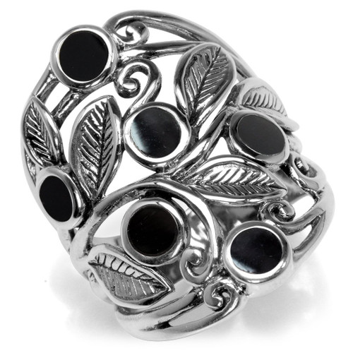 Silvershake Created Black Onyx Inlay 925 Sterling Silver Filigree Leaf Ring Size 7 Silvershake Created Black Onyx Inlay 925 Sterling Silver Filigree Leaf Ring Size 7