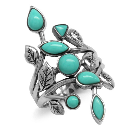 Silvershake Created Green Turquoise 925 Sterling Silver Leaf Vintage Style Ring Size 7 Silvershake Created Green Turquoise 925 Sterling Silver Leaf Vintage Style Ring Size 7