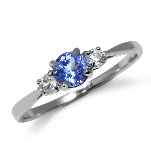 Silvershake Petite Genuine Tanzanite and White Sapphire 925 Sterling Silver Ring Size 8