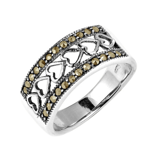 AeraVida Enchanting Interconnected Hearts Marcasite Style Pyrite .925 Sterling Silver Ring (8)