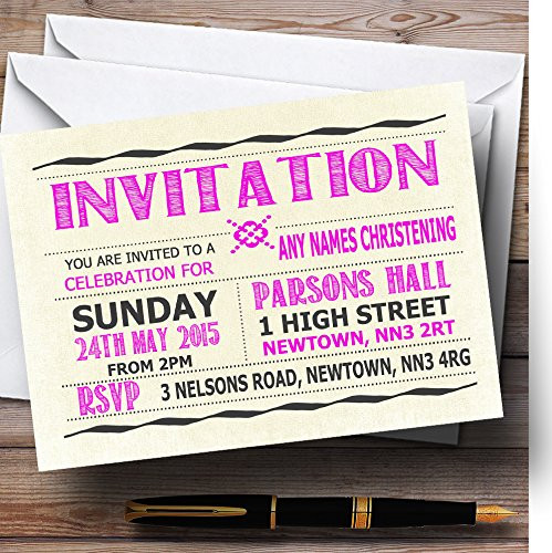 The Card Zoo Typography Word Art Hot Pink Christening Party Personalized Invitations