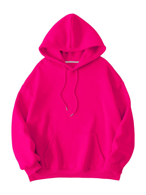 GORGLITTER Women's Plus Size Hoodie Long Sleeve Hooded Sweatshirt Thermal Pullover Tops with Pocket Hot Pink 4X-Large Plus