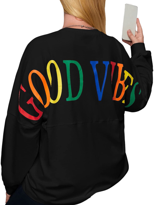 Floerns Women's Plus Size Letter Graphic Print Long Sleeve Sweatshirt Pullover Top Black 2XL