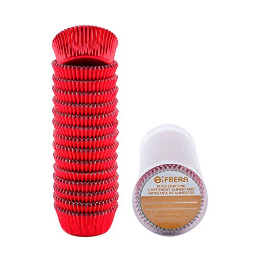 Gifbera Mini Baking Cups Red, 300-Count Bright Foil Paper Red Cupcake Liners Mini Size