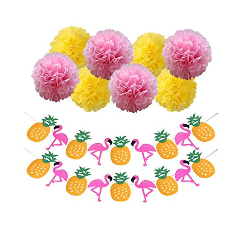 Hawaiian Luau Tropical Party Decorations-Flamingo and Pineapple Banner Garland Yellow Pink Paper Pom Poms Flowers for Tropical Luau Hawaiian Summer Party Supplies Hawaiian Luau Tropical Party Decorations-Flamingo and Pineapple Banner Garland Yellow Pink Paper Pom Poms Flowers for Tropical Luau Hawaiian Summer Party Supplies