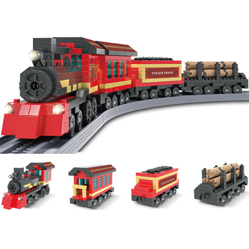 Train Building Blocks Sets STEM Model Toys Building Mini Bricks Kits with Train Tracks DIY Construction Educational Gift 650pieces for 8+ Kids (Steam Train)