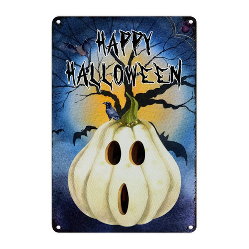 CowkissSign Halloween Magical Decor Metal Signs Happy Halloween Scary Night Pumpkin Bat Vintage Metal Wall Decor Halloween Home Decor Fall Metal Wall Sign for Bedroom Yard Garage Garden 8x12in