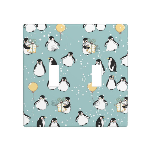 Double Toggle Receptacle Outlet Wall Plate Cute Penguins Decorative Light Switch Plates Cover, Switch Wallplate Cover