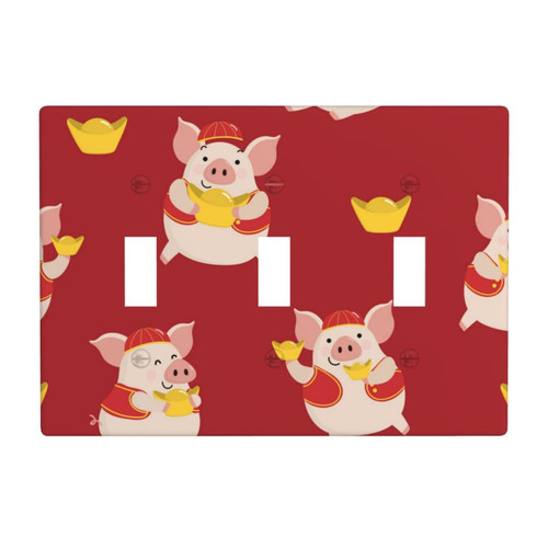 Triple Toggle Decorator Light Switch Receptacle Cute Pig and Gold Money Outlet Wall Plate Covers Electric Receptacle Plug Covers