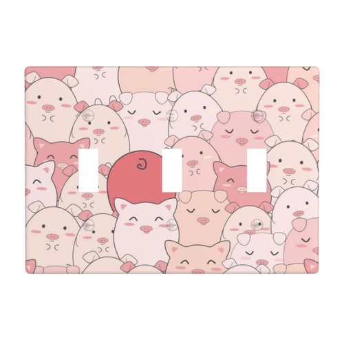 Triple Toggle Decorator Light Switch Receptacle Cute Pigs Pattern Outlet Wall Plate Covers Electric Receptacle Plug Covers