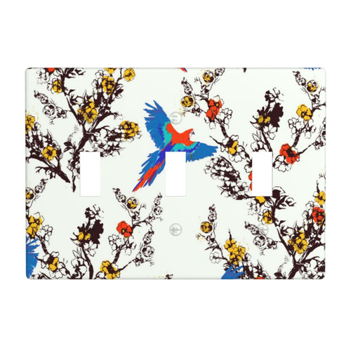 Triple Toggle Decorator Light Switch Receptacle Flying Parrots and Flowers Outlet Wall Plate Covers Electric Receptacle Plug Covers
