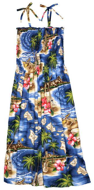 RJC Women Hibiscus Hawaiian Island Elastic Tube Top Sundress in Navy Blue - S RJC Women Hibiscus Hawaiian Island Elastic Tube Top Sundress in Navy Blue - S