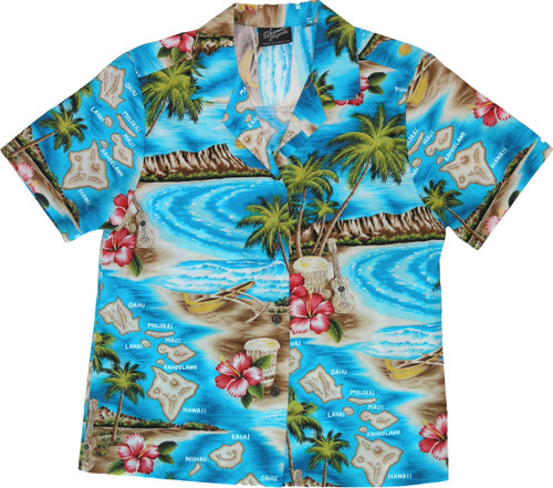 RJC Womens Hibiscus Hawaiian Island Camp Shirt in Turquoise - M RJC Womens Hibiscus Hawaiian Island Camp Shirt in Turquoise - M