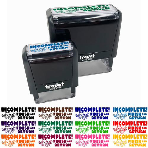 Incomplete! Finish and Return Teacher Student School Self-Inking Rubber Stamp Ink Stamper - 1-1/2 Inch Small - Sky Blue Ink